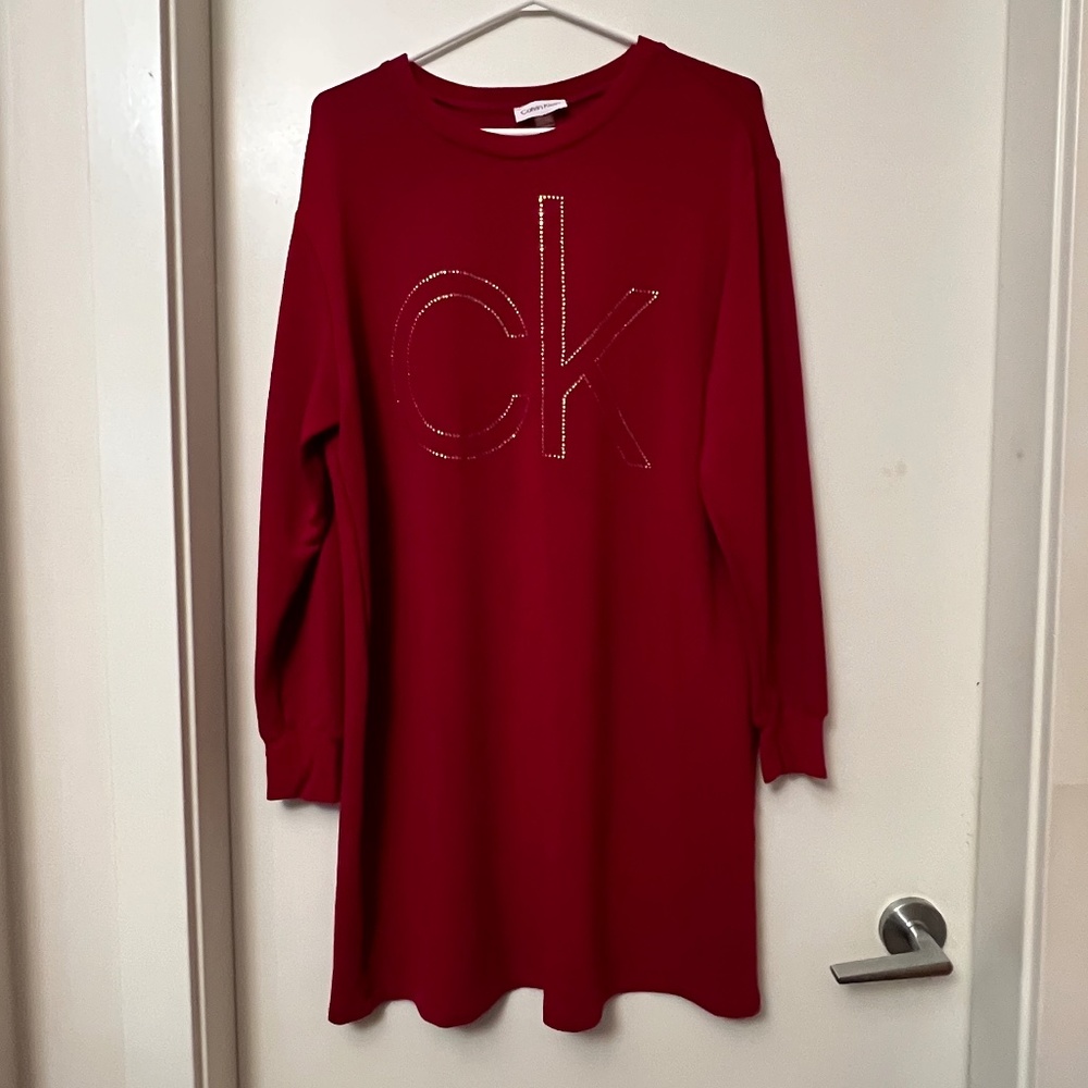 NEW Calvin Klein Red Long Sweater Dress